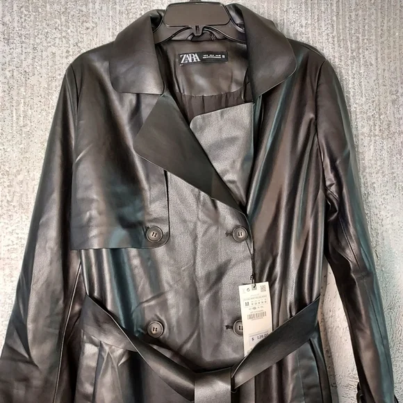 ZARA Double Breasted Faux Leather Trench Coat